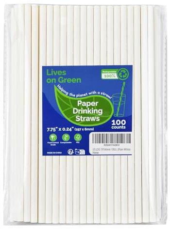Lives on Green 19,7cm Einweg-Trinkhalme aus Papier, farbstofffrei weiß, für Cocktails, Saft, Getränke, Kaffee - 100 Stück