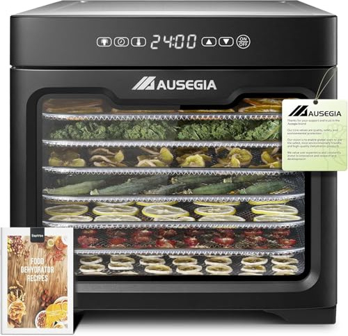 Ausegia Food Dehydrator with Drying Space 8.8, Larger Than Dehydrators 9 Trays, Power 800W, Saves More Time Than 600 Dehydrated Dryer 190°F For Dried Meat, Dog Treats