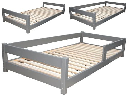 Micoland Kinderbett Jugendbett Kleinkinderbett 80x160 cm grau mit Rausfallschutz JB