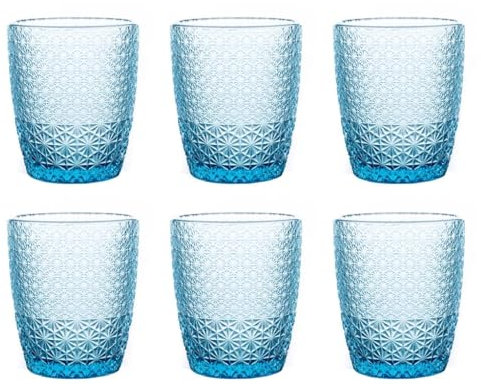 Evviva Set 6 Bicchieri acqua in vetro decorato 320 ml - Mozart (Azzurro)