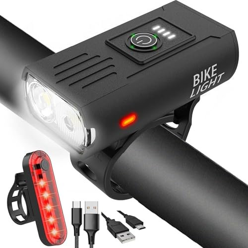 Rechargeable Bike Lights Set for Front and Rear – Ultra Bright LED Bicycle Lights with 6 Modes, IP65 Waterproof, Long Battery Life, Easy Install – Road & Mountain Bike Headlight and Taillight