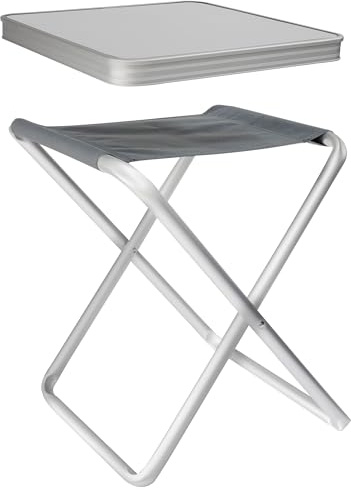 2 Stück Alu Hocker mit MDF Tischplatte Tablett 40x40x47cm Aluminium Klapphocker Campinghocker Falthocker Angelhocker Campingtisch Wohnmobiltisch Wohnwagentisch klappbar handlicher Beistelltisch