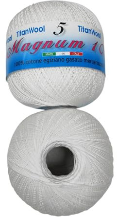 AMANTE NSF - Filo di Scozia 100% Cotone Egiziano Mercerizzato, 100g, Bianco, Made in Italy, Filato per Uncinetto, 1 Gomitolo (Bianco, n°5)