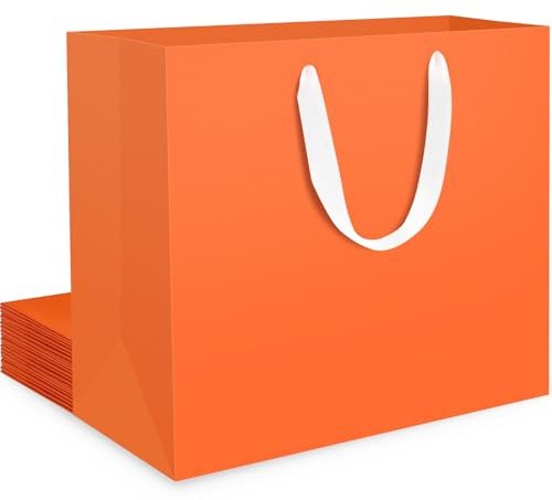 EUSOAR Geschenktüten mit Henkel - 10 Stück Orange 230GSM Papiertüten Groß - L 32x11.5x28cm Geschenktaschen Party - Orange Geschenk Tüte - Gift Bags Geburtstag Verpacken