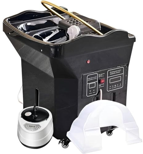 Bassin de shampoing à circulation d'eau,Tête thermostatique portable Équipement de spa,Salon de beauté mobile pour bol de lavage de cheveux,Soins de la tête de luminothérapie par fumigation(Black)