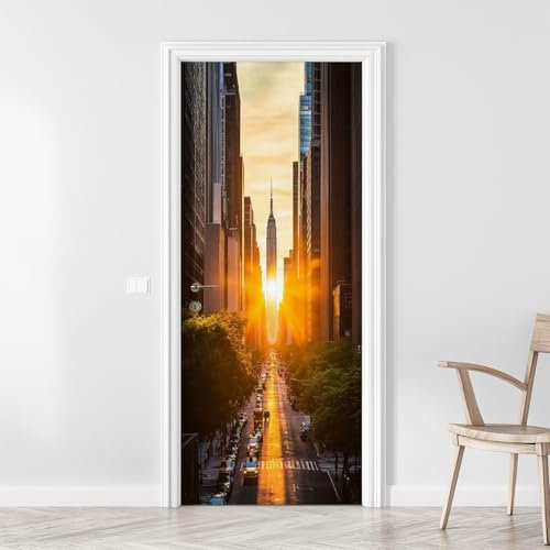 Selbstklebend Türbekleben New York Türtapete 77x200 cm, TürPoster Moderne Stadt Türbilder 3D Türaufkleber Dekoration Poster Tapete Türfolie, PVC Fototapete Wandtattoo Tür Tapeten m6919