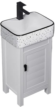 XDAWQP Standwaschbecken, kleines Badezimmer-Waschbecken mit 1-türigem Metall-Aluminium-Schrank, Standwaschbecken aus Keramik mit Wasserhahn und Abflussset, Standwaschbecken-Komb，C L