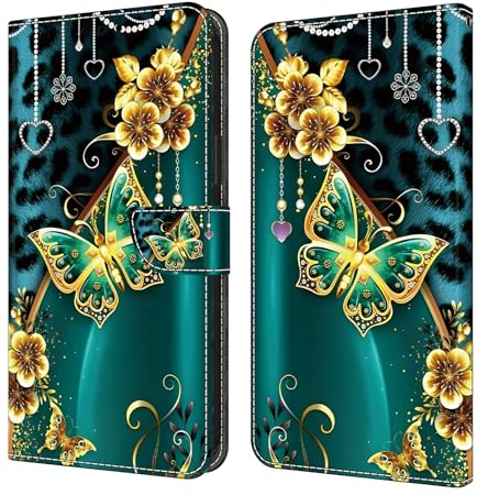 YiChZhe Phone Case for Huawei P30 Pro PU Leather Magnetic Flip Cover with Card Slots Protective Wallet Case, Golden Butterfly