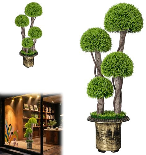 LZQ 1er Set Künstliche Pflanzen 90cm, Kunstbaum mit Topf, UV-Schutz Kunstpflanze für Draußen und Drinnen, Realistische Blätter, Wetterfeste Dekoration für Garten, Terrasse und Büro, Pilzbaum