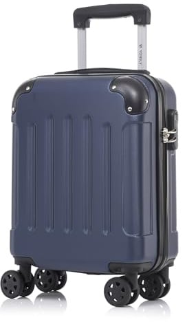YONSLY Koffer Suitcase S Dunkelblau, Trolley Reisekoffer, Rollkoffer Handgepäck mit 4 Rollen 360°, Hartschalenreisekoffer, Zahlenschloss, Weicher Gummigriff