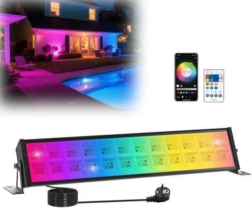 T-SUN RGB LED Strahler, 72W RGB Wallwasher Licht mit Fernbedienung und Bluetooth APP, Dimmbar LED Bar, IP65 Wasserdicht Smart Partylichter Lightbar für Bar, Disco, Hof, Halloween Bühnenlichter