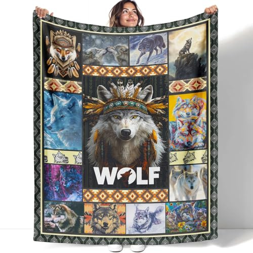 YISUMEI Wolf Kuscheldecke 150x200cm, Wildtier Stammesdesign Wolf Decke, Weich Flauschig Fleecedecke, Geschenke für Jungen und Mädchen, Schwarz