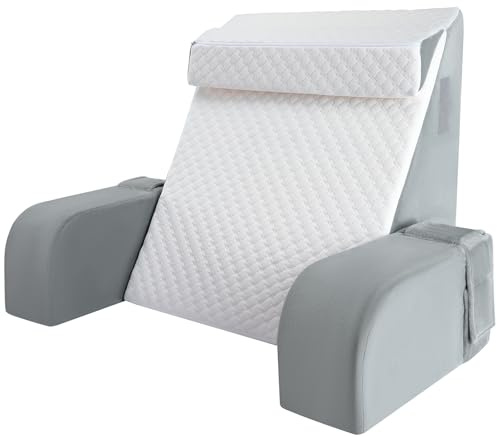 Reading Pillow for Sitting in Bed Couch Adult, Large Back Pillows with Detachable Arm and Pockets, Back Support Cuddle Cushion Chair for Bed Rest, Reading, Watching TV, Gaming for Boys and Girls