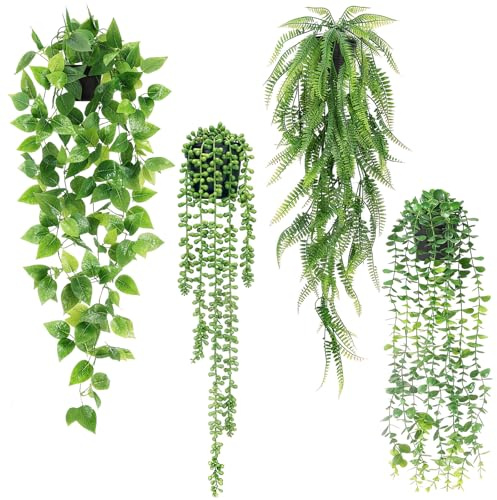 Freyeeti 4 Piezas Plantas Artificiales Colgantes con Maceta
