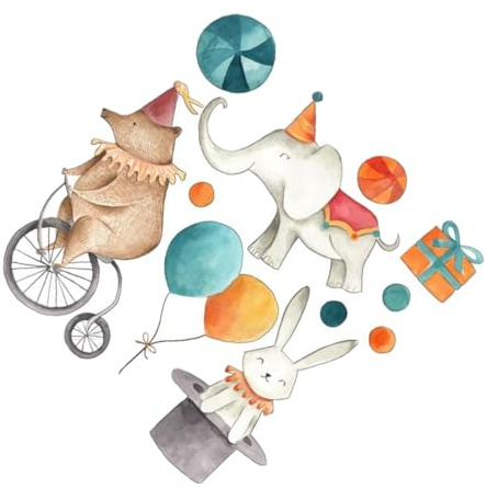 MUCKLILY Ebene Zirkus Wandaufkleber Elefant Kaninchen 43X43cm Kinderzimmer Wandtattoo Spielzimmer Dekoration