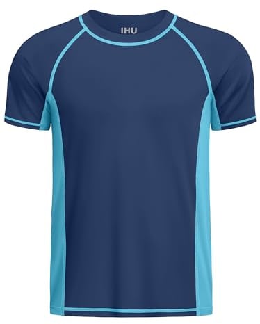 IHU Jungen UV Shirt Kinder UPF 50+ Sonnenschutz Schnelltrocknend Badeshirt | Kurzarm Rash Guard Mädchen Schwimmshirt, Etikettenloser, Raglanärmel, Rundhalsausschnitt, Flachnähte