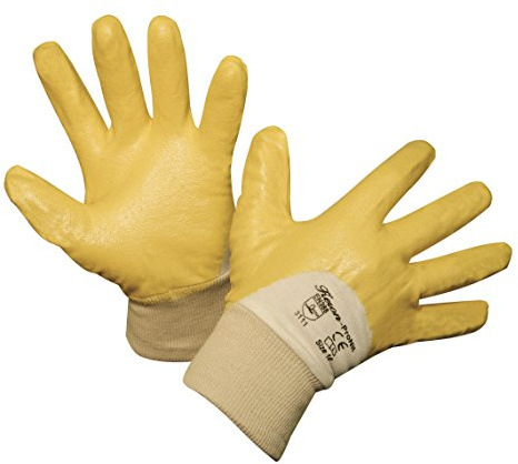 Kerbl 29707 Nitril gelb - Handschuh ProNit Größe 9 | 1 Paar, Gelb/Weiß, Baumwolle/Nitril, ölbeständig, für Werkstatt, Reparatur, Montage, Nitrile Handschuh, Herren