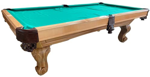 8 Ft. Turnierbillard Billardtisch mit 3cm starken Schieferplatten Billard Modell Nr.:14 Tuchfarbe Grün, Poolbillard Gestellfarbe: Natur