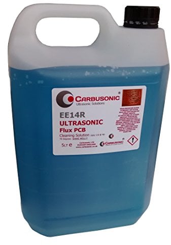 Ultrasonic PCB cleaner and flux remover 5 ltr fluid, for use in ultrasonic cleaning tanks and baths, removes debris, dirt and grease, 5 litre