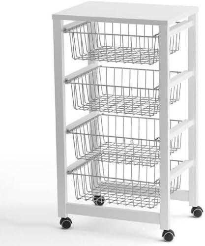 Arredamenti Italia Carro de Cocina GINGERONE, Madera - 4 Cestas - Acabado Blanco Ar-It The Heart of Wood