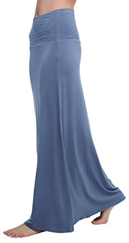 Urban GoCo Donna Gonna Aderente Elasticizzata a Vita Alta Bodycon Yoga Gonna Maxi Lunga a Campana (M, Blu-grigiastro)