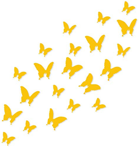 Wandkings 3D Deko Schmetterlinge - Wähle eine Farbe - Gelb - 12 Stück - mit Klebepunkten zur Fixierung