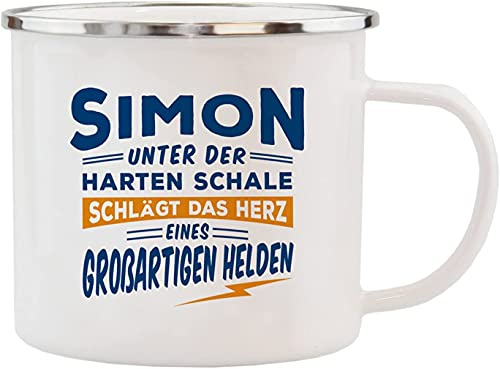 History & Heraldry Echter Kerl - Emaille Becher Simon - individuelle und personalisierte Tasse mit Name und Spruch