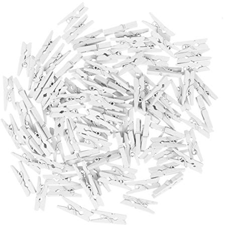 BESTOMZ 100 Pièces Mini Pinces à Linge en Bois Petite Clips de Papier Photo Blanc