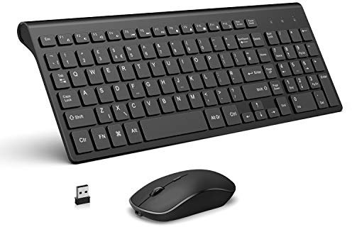 J JOYACCESS Wireless Keyboard and Mouse Set, Ergonomic Keyboard, 2.4G Rechargeable Slim Keyboard and Mouse with Number Pad, for Windows PC/ Smart TV/ Laptop/ Apple Mac (QWERTY UK Layout) - Black