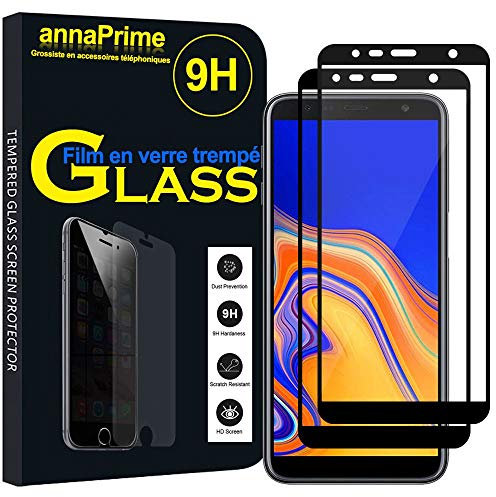 annaPrime® Lot 2 Films Vitre Verre Trempé de Protection d'écran pour Samsung Galaxy J4+/ J4 Plus (2018) 6.0 SM-J415F/DS/ J415FN/DS/ J415G/DS (Non Compatible Galaxy J4 5.5) - Noir