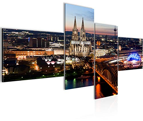Runa Art Wandbilder Set XXL Köln Wohnzimmer Schlafzimmer Blau 4 Teilig - Made in Germany - 601545a