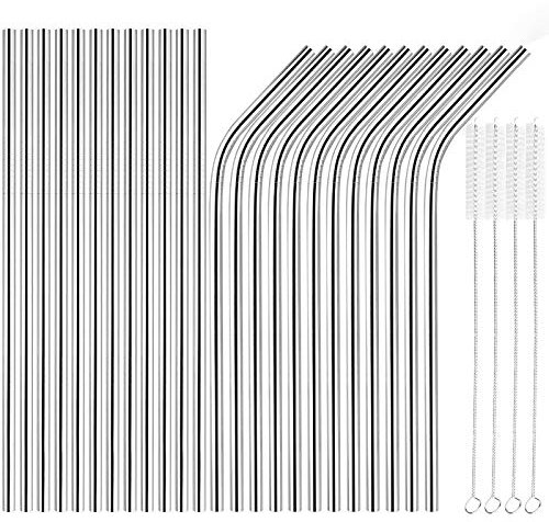 Tomorotec [24 PCS] Extra Long 10.4 inch Value Pack Reusable Stainless Steel Straws Combinations, Metal Straw Sets with Cleaning Brushes, 12 Straight 12 Bent for Tumblers Beverage Drinks Cocktail