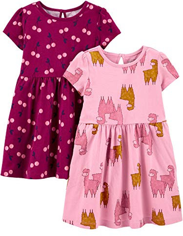 Simple Joys by Carter's Short-Sleeve And Sleeveless Dress Sets, Pack of 2 Abito Casual, Ciliegie/Lama, 12 Mesi (Pacco da 2) Bambine e Ragazze
