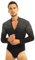 MSemis Herren Langarm Body Latein Hemd Jazz Tango Glitzer Shiny Tanz Kostüm Freizeit Hemd mit Reißverschluss Stretch Bodysuit Turnanzug Schwarz XL