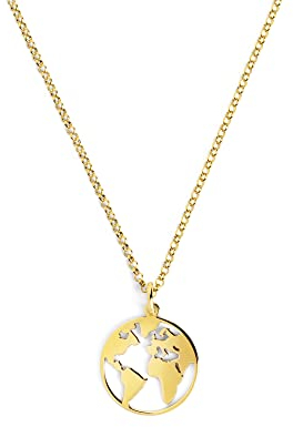 SINGULARU - Halskette Welt - Anhänger in 925 Sterlingsilber mit Weltkugel - Kette Einheitsgröße - Damenschmuck - 18kt Vergoldung