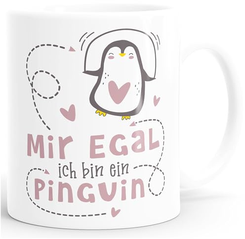 SpecialMe® Kaffee-Tasse Spruch Mir egal ich bin ein Pinguin lustige Spruch-Tasse Weiss-rosa Keramik-Tasse