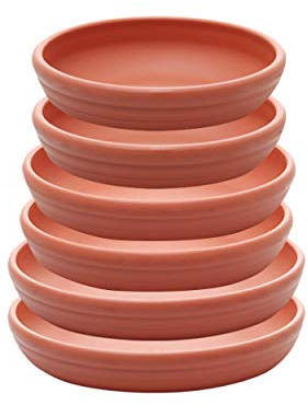 SAROSORA Runde Kunststoff-Pflanzen-Untersetzer-Set, 6 Stück, für drinnen und draußen, Haus, Garten, Blumentopf, Paletten (14 cm + 17,8 cm + 20,3 cm), Terrakotta