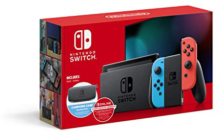 Interrupteur avec Joy-Con bleu fluo et rouge néon – Écran tactile LCD 6,2, processeur NVIDIA personnalisé Tegra 32 Go de stockage interne – Bleu et rouge – Étui de transport
