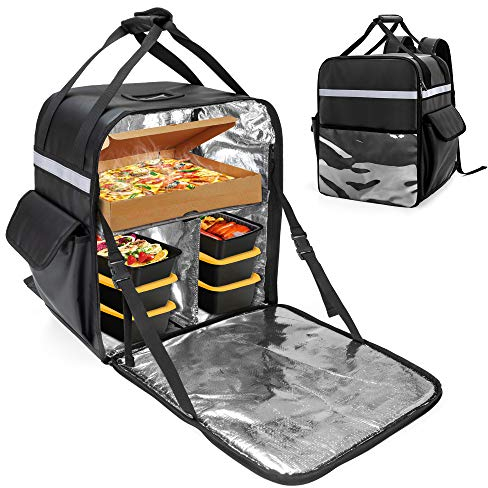 Trunab Lieferrucksack Isoliert Schwarz, Kühltasche Thermorucksack Transport Essen Große Kapazität mit Innere Teiler, Geeignet für Picknick, Strand, Lieferung von Essen