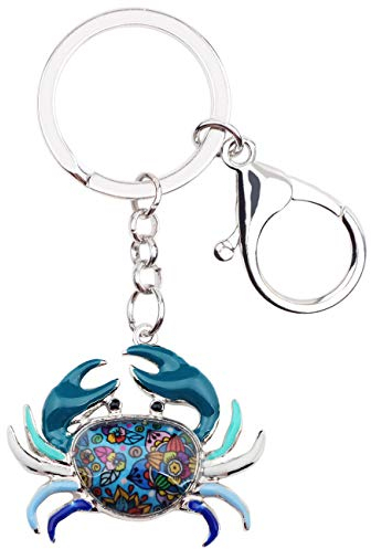 DOWAY Emaille Crab Krabbe Schlüsselanhänger Krebs Schlüsselring Anhänger Tasche Auto Zubehör für Damen Mädchen Geschenk (Blau)