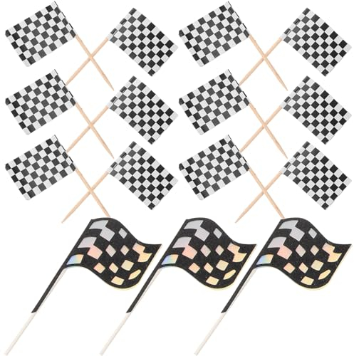 jojofuny 27pcs Checkered Flag Race Flag Cupcake Topper Picks Toothpick Dinner s Chequered Race Car Themed Party Supplies for Car Lover Cake Decorations