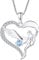 FJ Herz Schutzengel Halskette Damen 925 Sterling Silber Engelsflügel Kette Anhänger Aquamarin März Geburtsstein Halskette Schmuck Geschenke für Frauen Mädchen