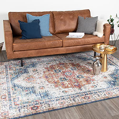 FRAAI | Home & Living Teppich Vintage - Azara Hellblau - Baumwolle, Polyester - Flachgewebe - Vintage - Orientalisch - Wohnzimmer, Esszimmer, Schlafzimmer - Carpet