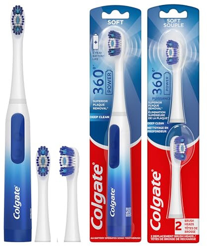 Colgate 360 Floss Tip Sonic Powered Battery Toothbrush and Floss Tip Refills