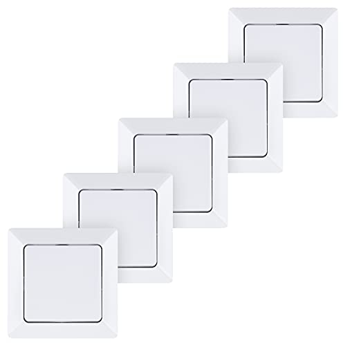 HEITECH 5x Unterputz Wechselschalter in weiß - Neues Modell - Schalter 250V AC, 10A, inkl. Rahmen, Unterputz-Einsatz & Abdeckung - Lichtschalter, Wippschalter, Kippschalter, Unterputzschalter