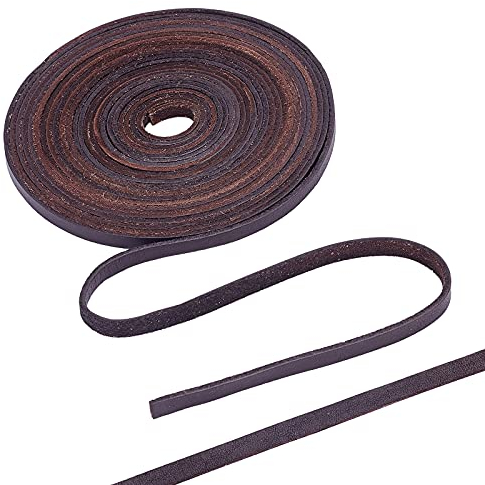 GORGECRAFT Cordoncino Piatto In Pelle Marrone Scuro Da 6 mm Cordino In Pelle Cordoncino 5m Pieno Fiore Strisce In Pelle di Vacchetta In Pizzo per La Creazione di Gioielli Progetti Fai Da Te Cinture