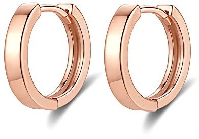 Boucles d'oreilles Femme en Argent Fin 925 Hypoallergénique Créoles Petites Plaqué Or Rose, Diamètre 12mm