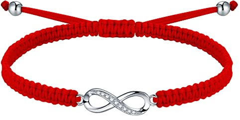 J.Endéar Glück Rote Schnur Armband, Silber 925 Infinity Armband für Damen, Unendlichkeitszeichen Schmuck Mädchen, Handgemachtes Geflochtenes Armband für Teenager Junge