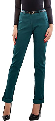 Toocool - Pantaloni Donna Classici Eleganti Tasche Vita Bassa Cintura AS-28251 [M,Petrolio]
