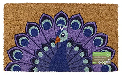 JVL Eco-Friendly Latex Backed Coir Door Mat, Peacock, Natural, 45 x 75 cm Approx., 02-882